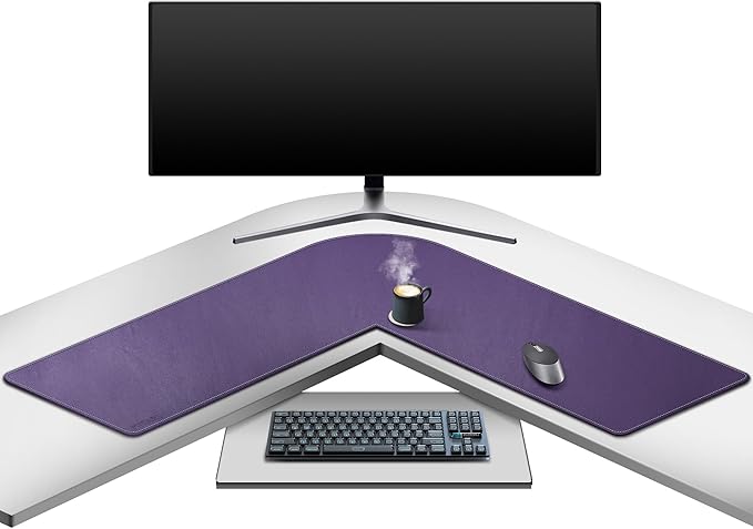 Mydours L Shaped Desk Mat, (38"+38) x 13" Large PU Leather Corner Desk Pad Blotter, XXL Large Waterproof Gaming Mouse Pad, L Shaped Mouse Pad for Computer Keyboard Home Office (Purple)