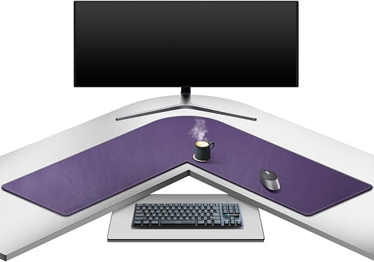 Mydours L Shaped Desk Mat, (38"+38) x 13" Large PU Leather Corner Desk Pad Blotter, XXL Large Waterproof Gaming Mouse Pad, L Shaped Mouse Pad for Computer Keyboard Home Office (Purple)