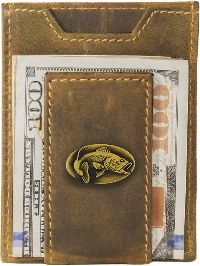ZEP-PRO Bass Vintage Tan Leather Magnetic Front Pocket Wallet, Slim Stylish for Men