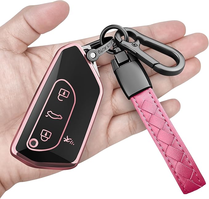 Sindeda for Volkswagen Key Fob Cover with Keychain Soft Full Protection Key Shell Key Case Compatible with VW MK8 Golf/GTI Skoda Octavia (Pink)