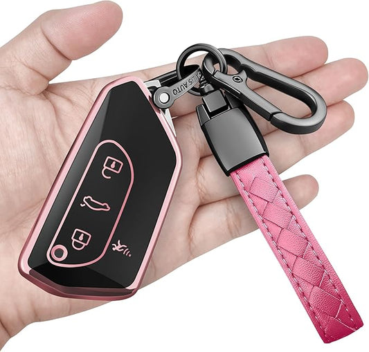 Sindeda for Volkswagen Key Fob Cover with Keychain Soft Full Protection Key Shell Key Case Compatible with VW MK8 Golf/GTI Skoda Octavia (Pink)