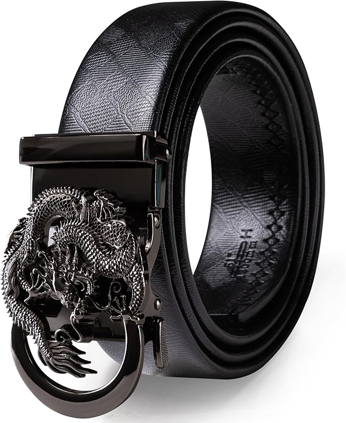 Dubulle Designer Ratchet Belt for Men Leather Fashion Adjustable Automatic Buckle Sliding Removable Dress Casual