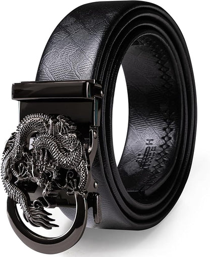 Dubulle Designer Ratchet Belt for Men Leather Fashion Adjustable Automatic Buckle Sliding Removable Dress Casual