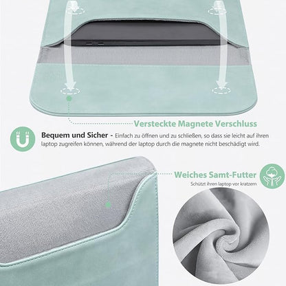 HYZUO 15 Inch Laptop Sleeve Case Bag for MacBook Air 15 M5 A3448 M4 A3241 M3 A3114 M2 A2941 2026-2023, 15" Surface Laptop 7/6/5/4/3, MacBook Pro 15 2019-2016, Faux Suede Leather, Mint Green
