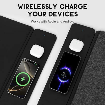 Wireless Charging Mouse Pad with 2nd Gen Tech, 3-in-1 25W Fast Charger, Microfiber Leather Desk Mat, Large Waterproof Desk Pad for Office & Gaming(Leather Adds Universal Charging Cable)