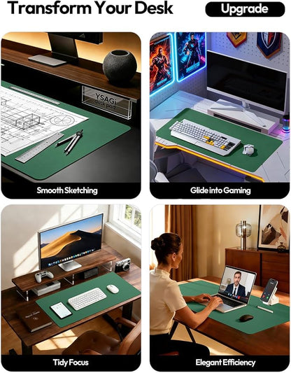 YSAGi Leather Desk Pad Protector, Office Desk Mat, Large Mouse Pad, Non-Slip PU Leather Desk Blotter, Laptop Desk Pad, Waterproof Desk Writing Pad for Office and Home (Jade Green, 35.4" x 17")