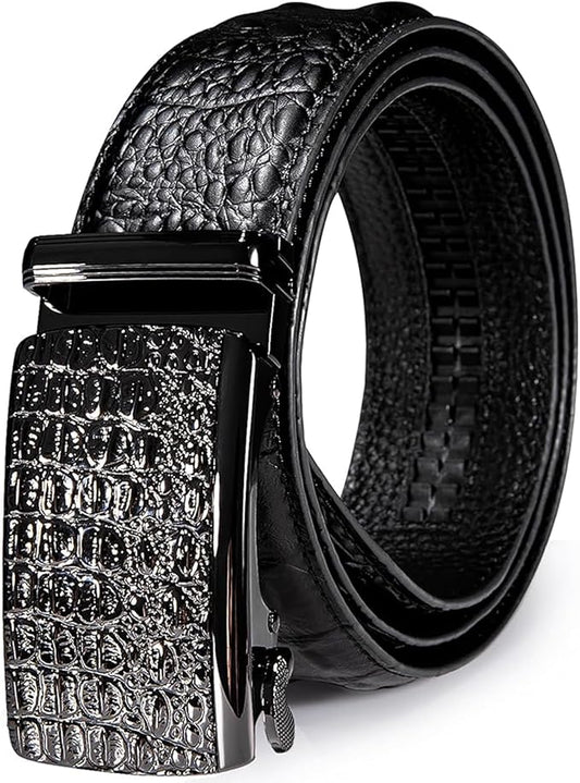 Dubulle Designer Mens Belts, Sliding Automatic Buckle Ratchet Dress Belt TOP Genuine Leather Strap Gifts