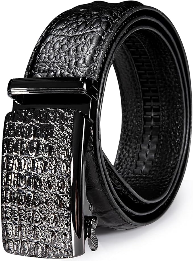 Dubulle Designer Mens Belts, Sliding Automatic Buckle Ratchet Dress Belt TOP Genuine Leather Strap Gifts