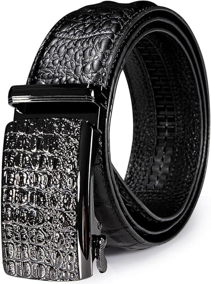 Dubulle Designer Mens Belts, Sliding Automatic Buckle Ratchet Dress Belt TOP Genuine Leather Strap Gifts
