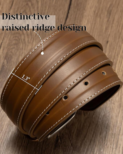 maikun Mens Belts Leather, Designer Casual Dress Belt Men with Adjustable Buckle for Jeans Office Gift for Men