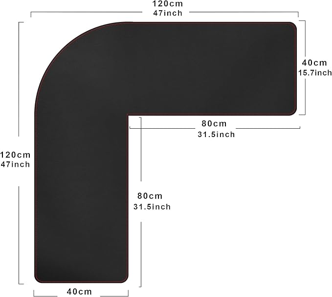ZORESYN L-Shaped Gaming Desk Mat Mouse pad, Computer Corner Desk Pad, 47" Home Office Writing Desk Pad Protector, Large Waterproof PU Leather Corner Mousepad - Black, (120+120) x40cm