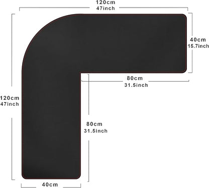 ZORESYN L-Shaped Gaming Desk Mat Mouse pad, Computer Corner Desk Pad, 47" Home Office Writing Desk Pad Protector, Large Waterproof PU Leather Corner Mousepad - Black, (120+120) x40cm