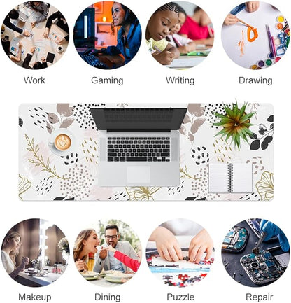 QiyI Large Mouse Pad for Desk, Cute Desk Mat for Desktop, Women Girls Office Décor Desk Accessories, PU Leather Waterproof Gaming Mousepad, Boho Botanical Desk Pad Computer Mat, 31.5" x 11.8"