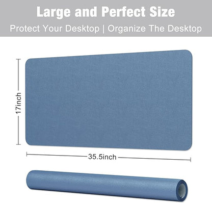 Hsurbtra Desk Pad, 35.5" x 17" PU Leather Desk Mat, XXL Extended Mouse Pad, Waterproof Desktop Blotter Protector, Non-Slip Ultra Thin Large Laptop Keyboard Writing Mat for Office Home, Dark Blue