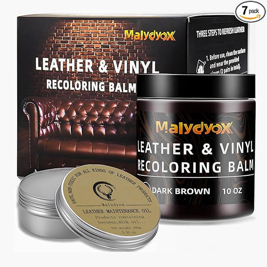 Malydyox 10oz Leather Recoloring Blam with 3.52oz Mink Oil, Leather Repair Kit for Furniture, Leather Couches Restorer, Leather Couch Repair, Leather Conditioner for Couch (Dark Brown)