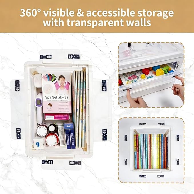 24QT Craft Storage Box with Removable Trays - Art Supply Organizer & Marker Organizer, Multi-Purpose Storage Bins with Lids for Playroom Storage, Board Game Storage & Craft Organizers and Storage