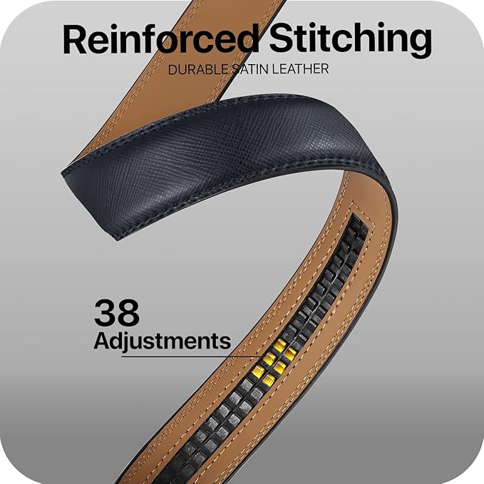 Marino Avenue Ratchet Belt for Men. Adjustable Leather Dress Belt with 38 Easy to Click Into Place Ratchet Closures.
