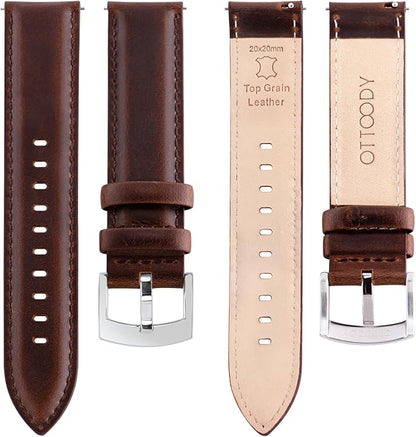 OTTOODY Leather Watch Bands Quick Release, Elegant Top Grain Leather Watch Straps for Men & Women, Choice of Color & Width - 18mm, 19mm, 20mm, 21mm or 22mm Wristbands Bracelet for Watch & Smartwatch