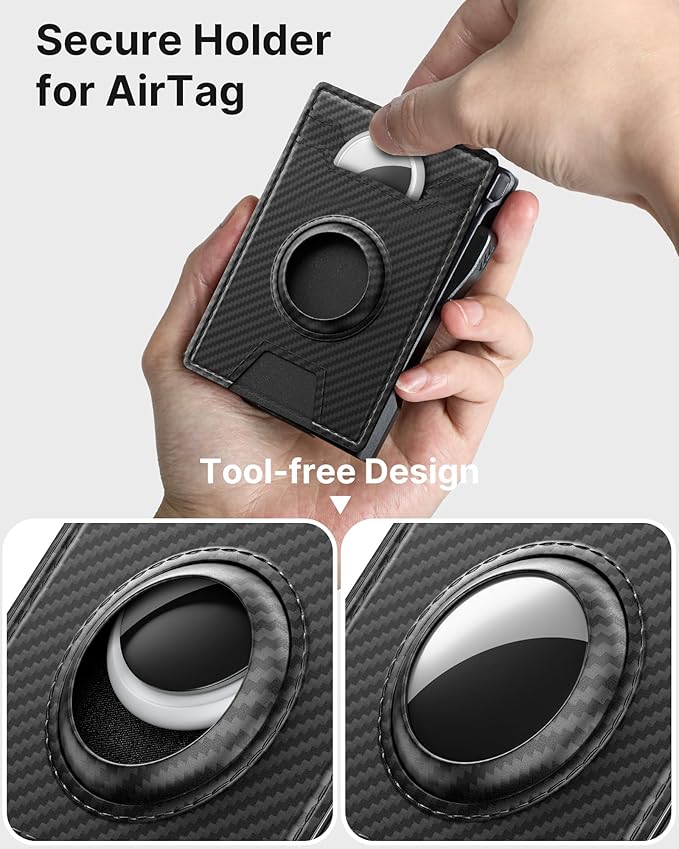 typecase AirTag Wallet for Men: Compatible with Apple AirTag (1st & 2nd Generation), RFID Blocking, Genuine Leather, Slim & Minimalist Design,13 Cards Capacitiy | ID Window | Money Clip (Carbon Fiber)