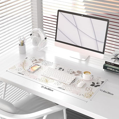 QiyI Large Mouse Pad for Desk, Cute Desk Mat for Desktop, Women Girls Office Décor Desk Accessories, PU Leather Waterproof Gaming Mousepad, Boho Botanical Desk Pad Computer Mat, 31.5" x 11.8"