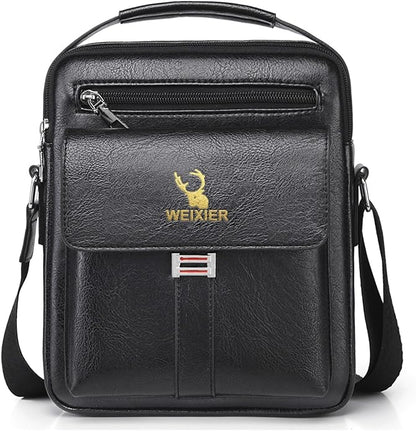 Messenger Bag for Men Crossbody Shoulder Purse Small Vintage PU Leather Satchel Pouch Side Crossover Handbag