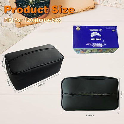 Witaxima Large Car Tissue Holder for 120 Standard Tissues, Premium PU Leather Tissue Holder in Car Backseat Rectangular, Napkin Holder for Car Fits for Kleenex Tissues Box Daily Use Black