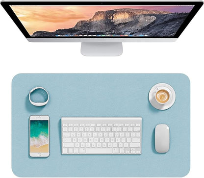 Hsurbtra Desk Pad, 23.6" x 13.8" PU Leather Desk Mat, M Extended Mouse Pad, Waterproof Desktop Blotter Protector, Non-Slip Ultra Thin Small Laptop Keyboard Writing Mat for Office Home, Lake Blue