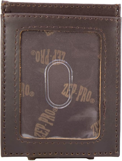 ZEP-PRO Shotshell Men's Magnetic Front Pocket Old School Camo Leather Wallet – Slim Design with Card Slots and Money Clip, Green/Gray Camo