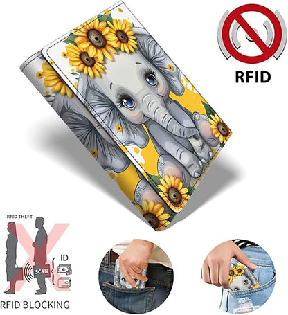 Sunflower Elephant Minimalist Wallet for Men, Pop Up Card Case Wallet for Women, PU Leather Automatic Credit Card Holder Metal Money Clip Wallet RFID Blocking Bifold Pocket Wallet