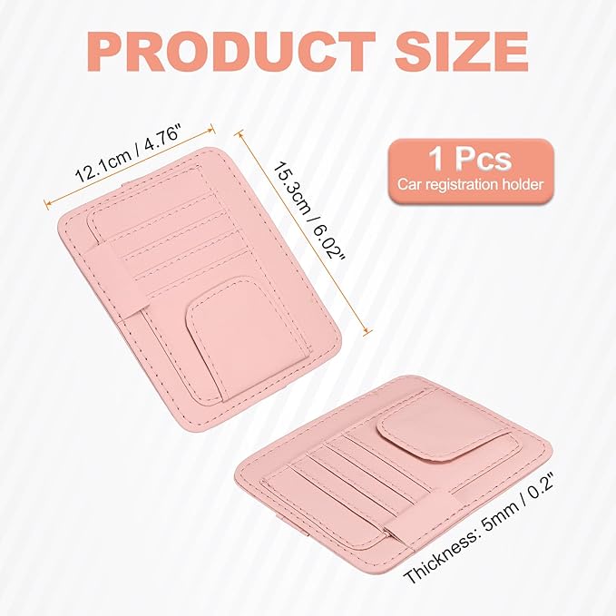 HARFINGTON Car Sun Visor Organizer 6.02" x 4.76" Leather Multi-Pocket Visor Card Sleeve Pocket Car Truck SUV Interior Storage Pouch for Driving License Credit Cards Bills Sunglasses, Pink