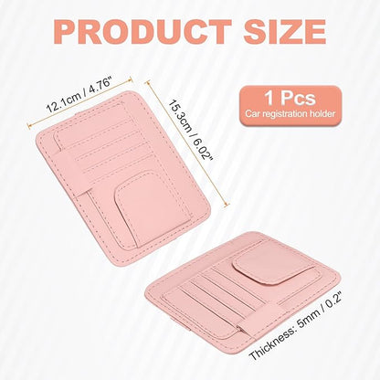 HARFINGTON Car Sun Visor Organizer 6.02" x 4.76" Leather Multi-Pocket Visor Card Sleeve Pocket Car Truck SUV Interior Storage Pouch for Driving License Credit Cards Bills Sunglasses, Pink