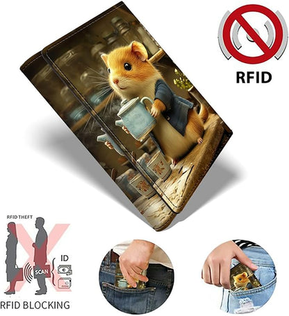Minimalist Wallet for Men's Card Holders, Pop-Up Card Case Durable Wallets for Women, Leather Automatic Credit Card Holder with Metal Money Clip RFID Blocking Bifold Pocket, Kettle Hamster