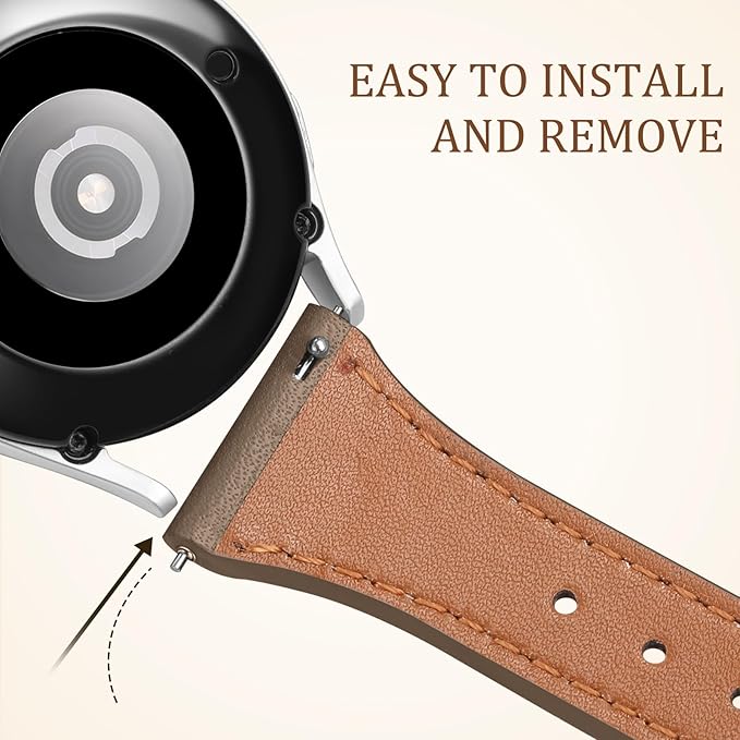 GEAK Slim Leather Band Compatible with Galaxy Watch 7 Band/6 5 4 FE 40mm 44mm/5 pro 45mm/Classic/Galaxy Active 2, 20mm Genuine Leather Strap with Quick Release Buckle for Samsung Watch Bands Women