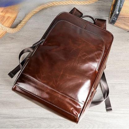 Genuine Leather Backpack for Men Travel Laptop Bag Casual Daypack Business Briefcase Durable Work Bag Gift Box (Brown)