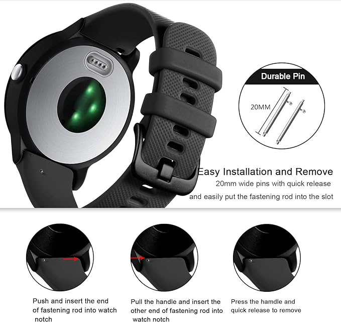 GEAK Compatible with Garmin Vivoactive 5 Watch Bands/Garmin Vivoactive 3 Watch Bands,20mm Silicone Band for Vivoactive 3 Music/Vivomove Sport,Forerunner 645/245 Music Smartwatch Women Men Black