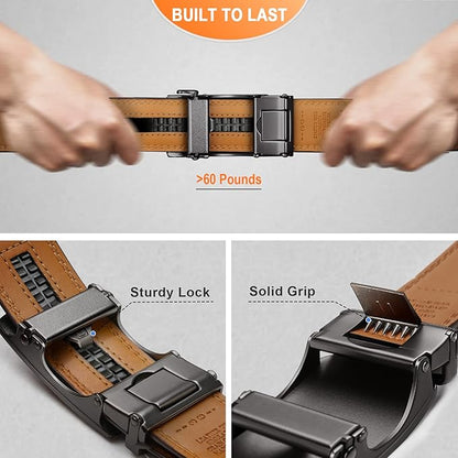 KEMISANT Belt Men, Sliding Ratchet Belt Genuine Leather For Gift Mens Dress Pants Oxfords,Size Adjustable