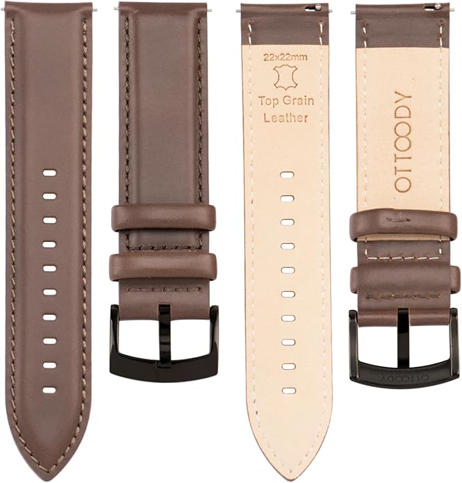 OTTOODY Leather Watch Bands Quick Release, Elegant Top Grain Leather Watch Straps for Men & Women, Choice of Color & Width - 18mm, 19mm, 20mm, 21mm or 22mm Wristbands Bracelet for Watch & Smartwatch
