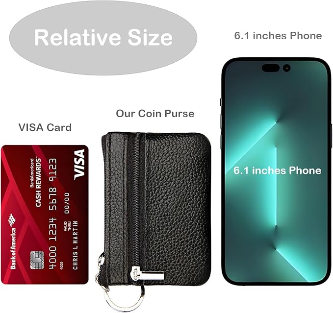 Hibate Small Leather Coin Purse Change Pouch for Women Men Kids with Zip Key Ring (Clip_Black)