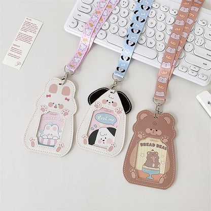 Cute Badge Holder Lanyard Cartoon Bunny ID Card Holder Kawaii ID Badge Keys Lanyard Strap Neck Lanyard PU Leather Badge Holder for Women Girls Boys (Bunny)