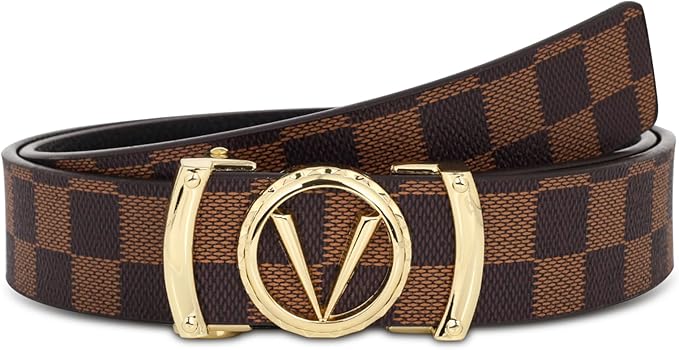 Aurolran Men&Womens Leather Dress Belt Business Automatic Buckle Belt Color-Black Silver Gold