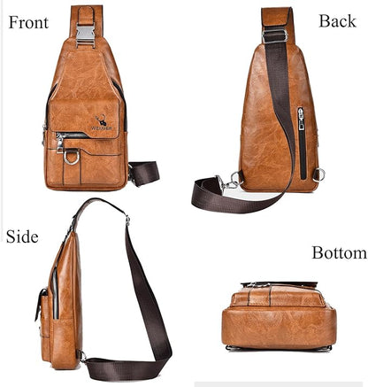 ANPTER Sling Bag for Men Crossbody Chest Bag,PU leather Over the Shoulder Purse Cross Body Sling Backpack for Travel