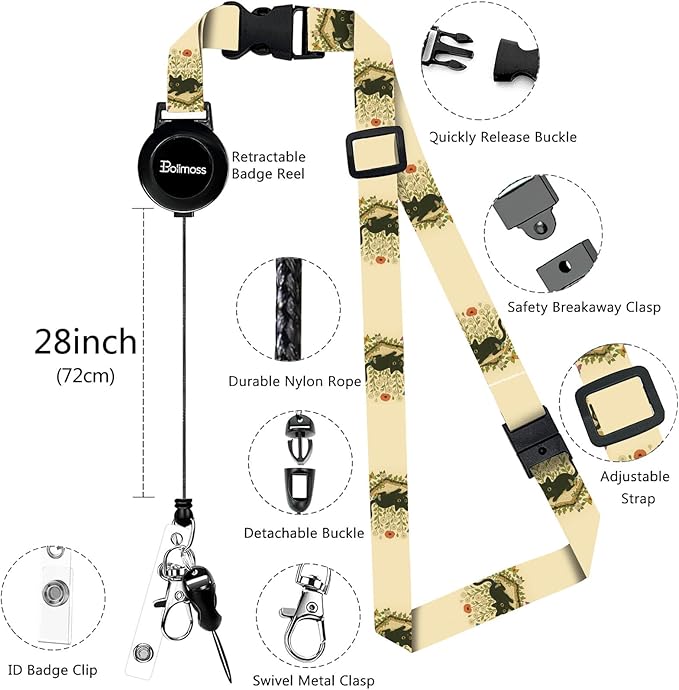 bolimoss Book Cat ID Card Holder with Detachable Neck Lanyard, PU Leather ID Name Badge Card Holder with Retractable Badge Reels, Cute Adjustable Lanyard with Safety Quick Release Buckles for Teacher