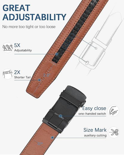 BOSTANTEN Mens Belt Leather Ratchet Belt For Men Dress and Casual with Adjustable Buckle, Trim to Fit