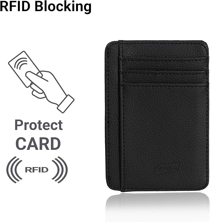 Yuoyar Magnetic Card Holder for Vehicle - Minimalist Leather RFID Blocking Credit Card Holder - Travel Wallets for Car Visor Organizer (Black)