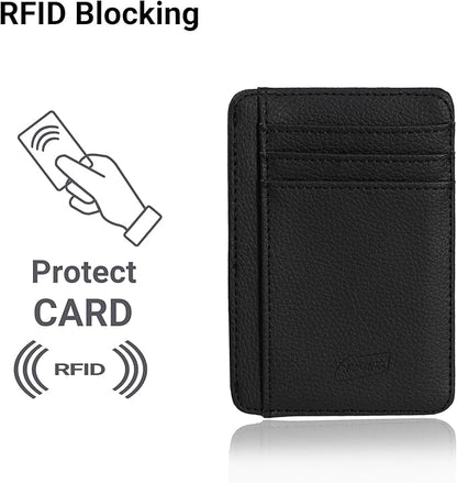 Yuoyar Magnetic Card Holder for Vehicle - Minimalist Leather RFID Blocking Credit Card Holder - Travel Wallets for Car Visor Organizer (Black)