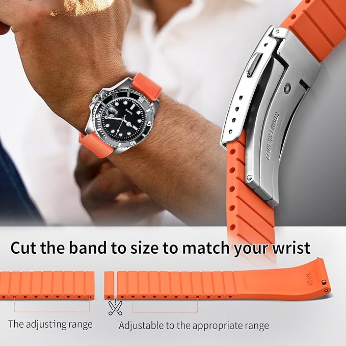 ULLCHRO FKM Rubber Watch Strap, Cut to Size Quick Release Fluororubber Watch Band Soft Replacement Watchband with Silver Milled Clasp for Men Women 18mm 19mm 20mm 21mm 22mm