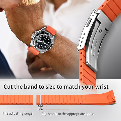 ULLCHRO FKM Rubber Watch Strap, Cut to Size Quick Release Fluororubber Watch Band Soft Replacement Watchband with Silver Milled Clasp for Men Women 18mm 19mm 20mm 21mm 22mm