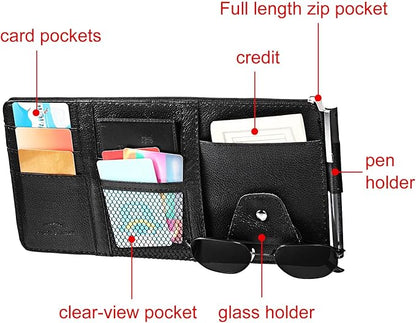 Boao 2 Packs Car Sun Visor Organizer, Sunglasses Holders for Car Sun Visor PU Auto Interior Accessories Storage Travel Document Holder with Multi Pocket (Black, 12.2 x 6.1 Inches)