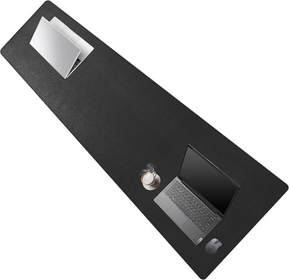 Cacoy 70.8"x15.7" Leather Desk Pad, Large Computer Mouse Pad for Office and Home Work, Waterproof PU Leather Desk Protector Mat, Extended Gaming Keyboard Mouse Mat (Black)
