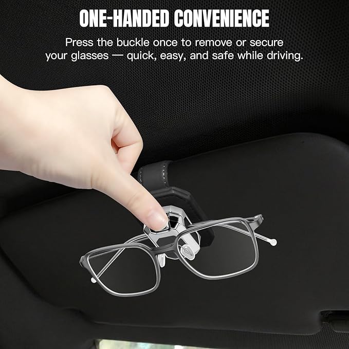 Sunglass Holder for Car Visor, Faux Leather Eyeglass Holder Clip for Car Sun Visor Organizer, Universal One Handed Operation Sun Glass Hanger, Car Interior Accessories for Women Man